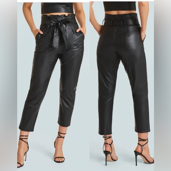 Commando Pants - Commando Faux Leather Paperbag Pants in Black , size Small